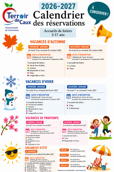Terroir de Caux calendrier des réservations 2026/2027